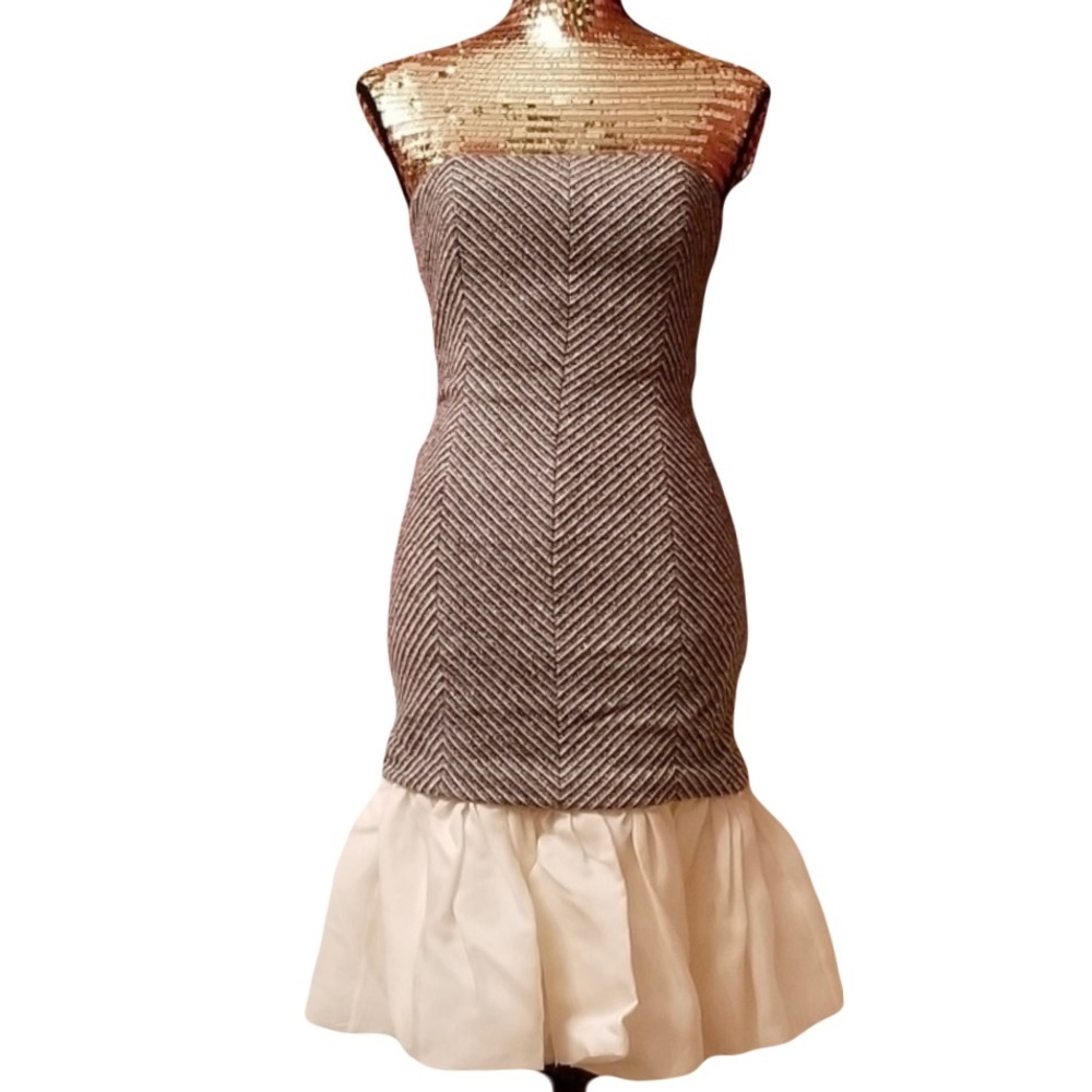 NWOT Marie Marie Strapless Chevron Silk Fishtail Dress